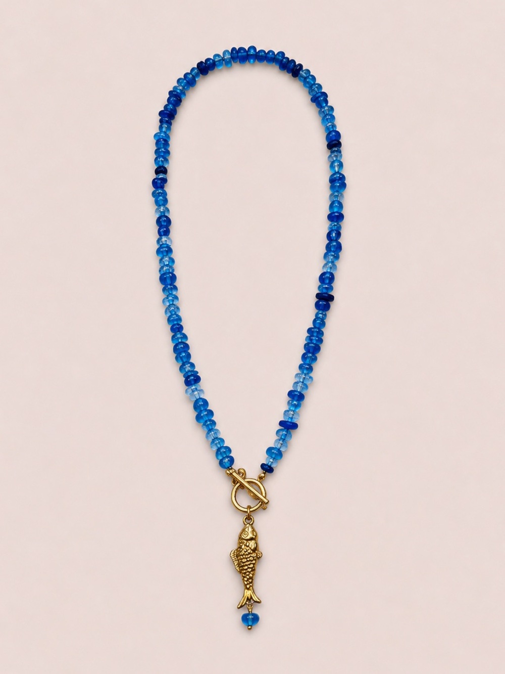 New! Blue Beaded Gold Fish Toggle Necklace NWOT 4001